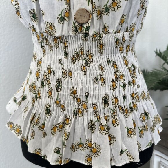 Daisy Floral Print Ruched Blouse Puff Sleeves Juniors XL Right Hippie Blouse - Picture 2 of 11